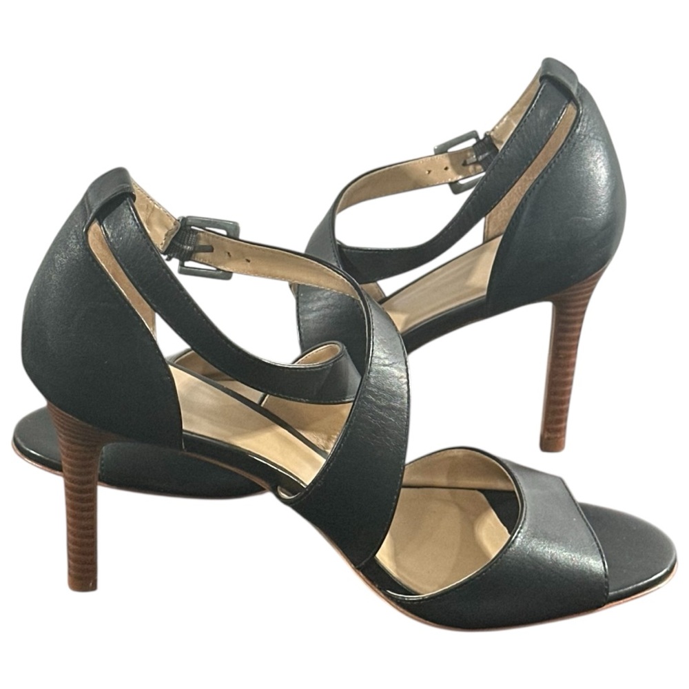 Johnston & Murphy 9 Nikki Cross-Strap Leather Heel Formal Black Strappy - Picture 6 of 8